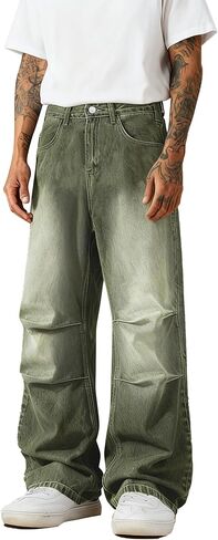 Men's Stack Baggy Wide Leg Jeans Elastic Waist Casual Streetwear Denim Pants with Pockets in Saudi Arabia