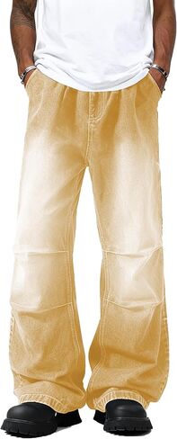Men's Stack Baggy Wide Leg Jeans Elastic Waist Casual Streetwear Denim Pants with Pockets in Saudi Arabia