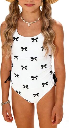 Girl's Cherry Print Swimsuit One Piece Ruched Side Drawstring Summer Beach Bathing Suit in Saudi Arabia