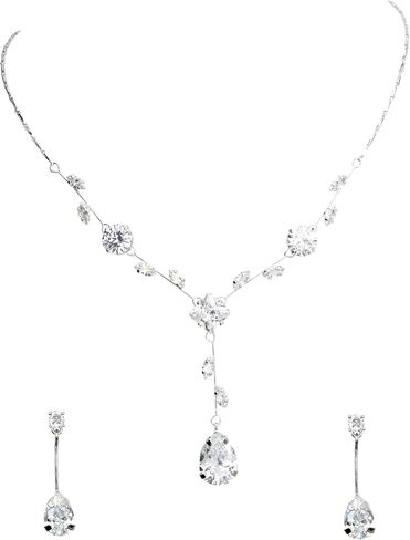 Faship Gorgeous CZ Crystal Floral Necklace Earrings Set in Saudi Arabia