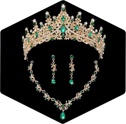 مجموعة مجوهرات وتاج كريستال للنساء من أقراط التيجان الملكي وقلادة لحفلات الزفاف والأميرة والملكة والمجوهرات لحفلة موسيقية ومهرجانات أعياد الميلاد وحفلات الهالوين Quinceanera in Kuwait