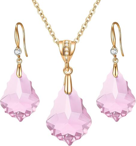 EVEVIC Austrian Crystals Baroque Pendant Necklace Earrings for Women 14K Gold Plated Hypoallergenic Hook Drop Dangle Earrings Jewelry Set (Pink) in Saudi Arabia