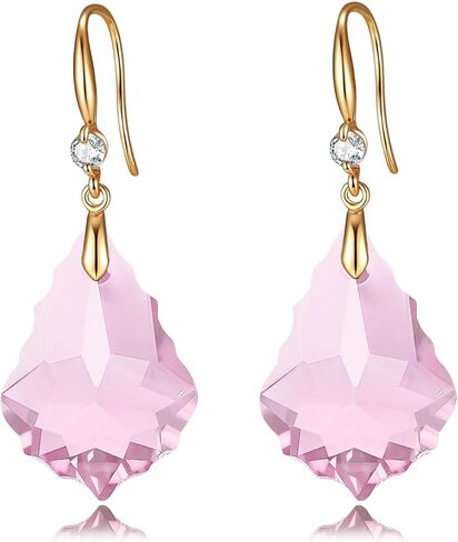 EVEVIC Austrian Crystals Baroque Pendant Necklace Earrings for Women 14K Gold Plated Hypoallergenic Hook Drop Dangle Earrings Jewelry Set (Pink) in Saudi Arabia