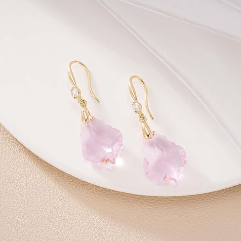 EVEVIC Austrian Crystals Baroque Pendant Necklace Earrings for Women 14K Gold Plated Hypoallergenic Hook Drop Dangle Earrings Jewelry Set (Pink) in Saudi Arabia