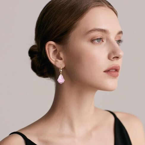 EVEVIC Austrian Crystals Baroque Pendant Necklace Earrings for Women 14K Gold Plated Hypoallergenic Hook Drop Dangle Earrings Jewelry Set (Pink) in Saudi Arabia