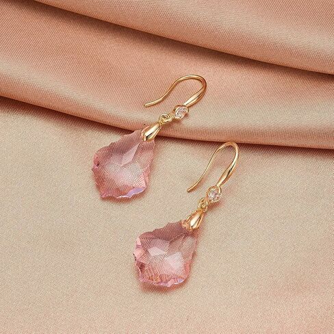 EVEVIC Austrian Crystals Baroque Pendant Necklace Earrings for Women 14K Gold Plated Hypoallergenic Hook Drop Dangle Earrings Jewelry Set (Pink) in Saudi Arabia