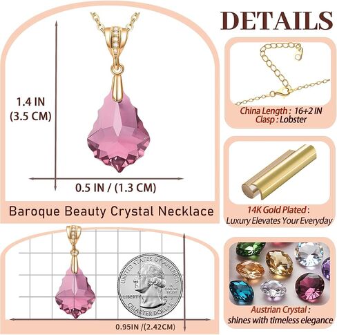 EVEVIC Austrian Crystals Baroque Pendant Necklace Earrings for Women 14K Gold Plated Hypoallergenic Hook Drop Dangle Earrings Jewelry Set (Pink) in Saudi Arabia