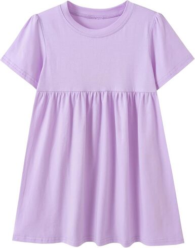 Toddler Little Girls Summer Short Sleeve Casual Dress Kids Cotton High Waist Twirl Dresses, 24M-7Y in Saudi Arabia