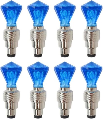 8 Pcs 2025 Upgraded GEM Shape Valve Stem LED Wheel Lights Cap Car Auto Wheel Tire Tyre Air Valve Stem LED Light Cap Cover Accessories for Bike Car Motorcycle Blue (Blue LED) in Kuwait
