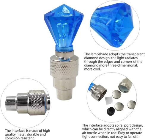 8 Pcs 2025 Upgraded GEM Shape Valve Stem LED Wheel Lights Cap Car Auto Wheel Tire Tyre Air Valve Stem LED Light Cap Cover Accessories for Bike Car Motorcycle Blue (Blue LED) in Saudi Arabia