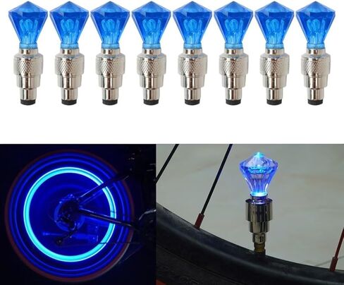 8 Pcs 2025 Upgraded GEM Shape Valve Stem LED Wheel Lights Cap Car Auto Wheel Tire Tyre Air Valve Stem LED Light Cap Cover Accessories for Bike Car Motorcycle Blue (Blue LED) in Saudi Arabia