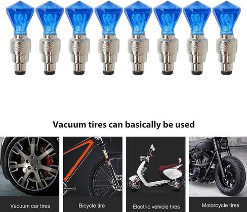 8 Pcs 2025 Upgraded GEM Shape Valve Stem LED Wheel Lights Cap Car Auto Wheel Tire Tyre Air Valve Stem LED Light Cap Cover Accessories for Bike Car Motorcycle Blue (Blue LED) in Saudi Arabia
