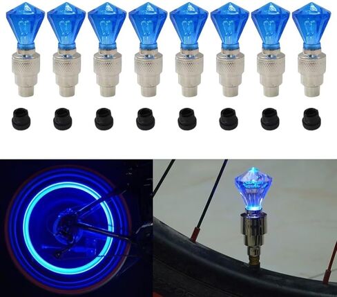 8 Pcs 2025 Upgraded GEM Shape Valve Stem LED Wheel Lights Cap Car Auto Wheel Tire Tyre Air Valve Stem LED Light Cap Cover Accessories for Bike Car Motorcycle Blue (Blue LED) in Saudi Arabia
