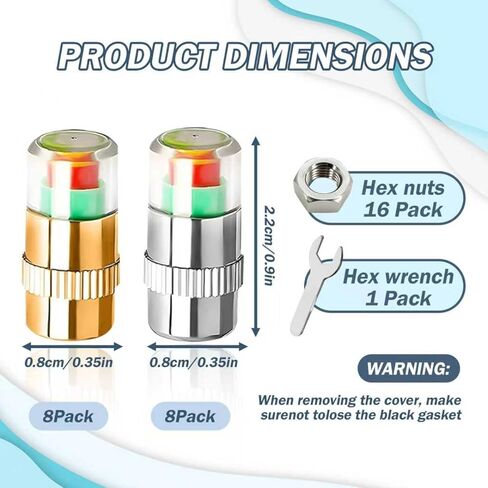 16 Pack Car Tire Pressure Monitor Valve Stem Caps, 2.4Bar 36PSI Tire Pressure Caps, with 3-Color Indicator Light for Warning, Compatible with Most Cars (Silver and Gold) in Saudi Arabia