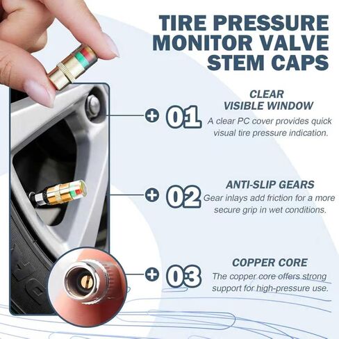 16 Pack Car Tire Pressure Monitor Valve Stem Caps, 2.4Bar 36PSI Tire Pressure Caps, with 3-Color Indicator Light for Warning, Compatible with Most Cars (Silver and Gold) in Saudi Arabia