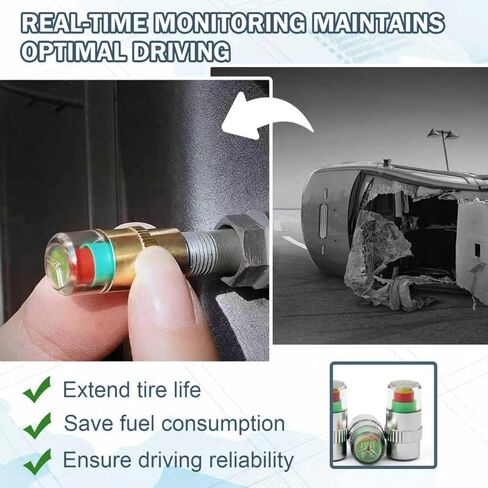 16 Pack Car Tire Pressure Monitor Valve Stem Caps, 2.4Bar 36PSI Tire Pressure Caps, with 3-Color Indicator Light for Warning, Compatible with Most Cars (Silver and Gold) in Saudi Arabia