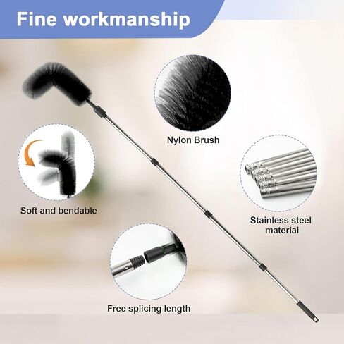 أدوات تنظيف الميزاب من الأرض - بطول 10.5 قدم مع 8 أعمدة وفرشتين، لا حاجة إلى سلم | أوراق سهلة التنظيف وحطام الأكواخ ومزاريب أسطح المنازل ومياه الصرف الصحي in Kuwait