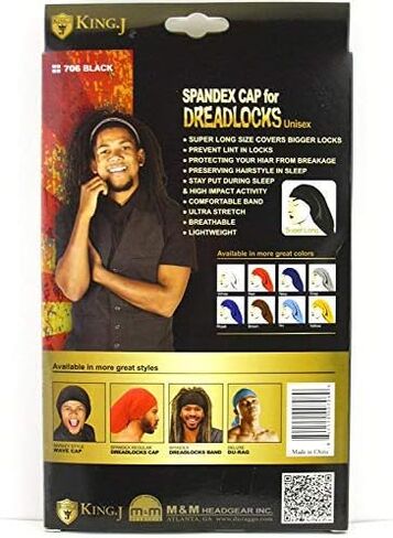 King.J Super Long Unisex Spandex Cap for Dreadlocks (Black) in Kuwait