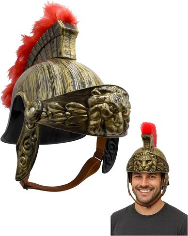 Nicky Bigs Novelties Deluxe Adult Roman Helmet with Red Fake Feather Plume Size Large Greek Gladiator Costume Helmets Trojan Legion Helmet Adjustable in Saudi Arabia