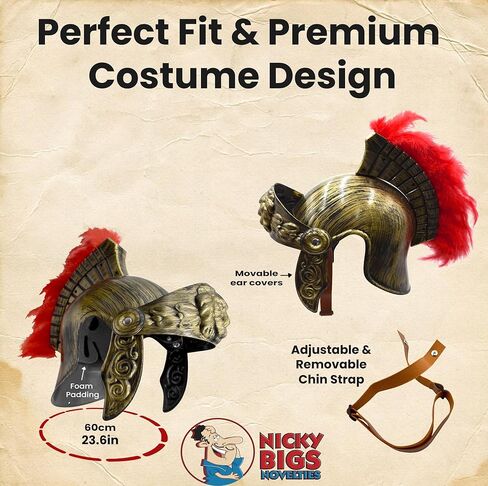 Nicky Bigs Novelties Deluxe Adult Roman Helmet with Red Fake Feather Plume Size Large Greek Gladiator Costume Helmets Trojan Legion Helmet Adjustable in Saudi Arabia