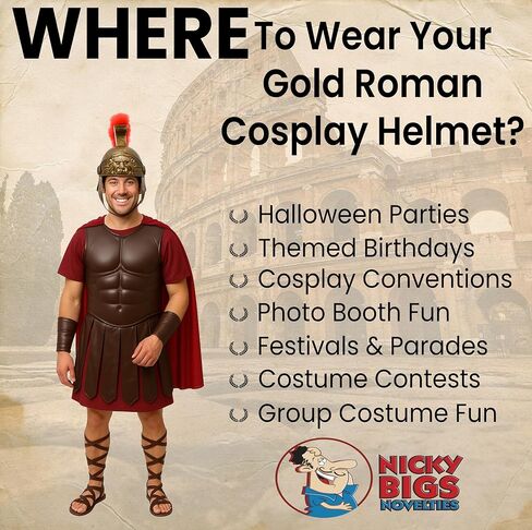Nicky Bigs Novelties Deluxe Adult Roman Helmet with Red Fake Feather Plume Size Large Greek Gladiator Costume Helmets Trojan Legion Helmet Adjustable in Saudi Arabia