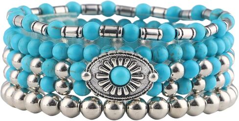 Giovanchi Turquoise Western Bracelets for Women Bohemian Jewelry Vintage Stackable Turquoise Bracelet Rustic Beaded Cow Head Charm Stretch Bracelet Western Rustic Costume Jewelry Accessories in Saudi Arabia