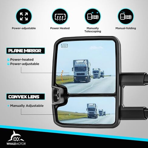 Smoked Heated Tow Mirrors Compatible with 2003-2006 Chevy Silverado GMC Sierra 1500 2500 3500, Extended Trailer Towing Side Mirror w/Backup Light, Tahoe Suburban Avalanche Yukon Escalade in Saudi Arabia