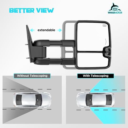 Smoked Heated Tow Mirrors Compatible with 2003-2006 Chevy Silverado GMC Sierra 1500 2500 3500, Extended Trailer Towing Side Mirror w/Backup Light, Tahoe Suburban Avalanche Yukon Escalade in Saudi Arabia