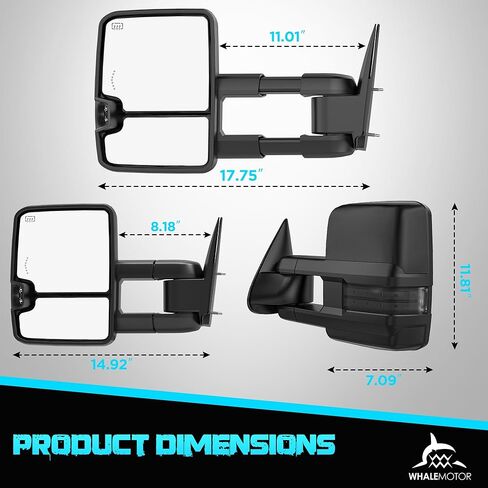Smoked Heated Tow Mirrors Compatible with 2003-2006 Chevy Silverado GMC Sierra 1500 2500 3500, Extended Trailer Towing Side Mirror w/Backup Light, Tahoe Suburban Avalanche Yukon Escalade in Saudi Arabia