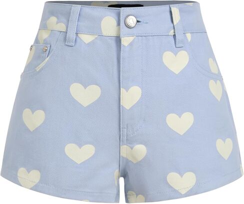 CIDER X Polly Pocket - Womens Denim Shorts Cute Heart Print Casual Summer Shorts in Saudi Arabia