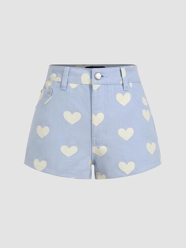 CIDER X Polly Pocket - Womens Denim Shorts Cute Heart Print Casual Summer Shorts in Saudi Arabia