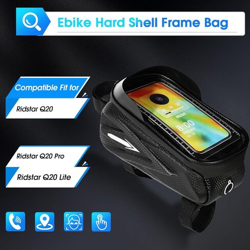 Hard Shell Frame Bag Compatible Fit for Ridstar Q20/Q20 Pro Lite EBike, Waterproof Phone Mount Pouch,Top Tube Storage Bag,Headphone Cable Hole in Saudi Arabia