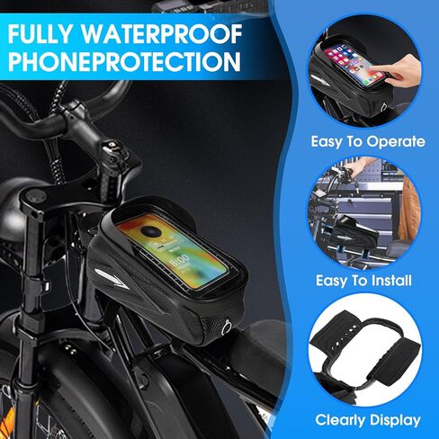 Hard Shell Frame Bag Compatible Fit for Ridstar Q20/Q20 Pro Lite EBike, Waterproof Phone Mount Pouch,Top Tube Storage Bag,Headphone Cable Hole in Saudi Arabia