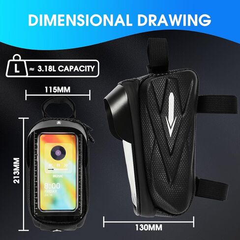 Hard Shell Frame Bag Compatible Fit for Ridstar Q20/Q20 Pro Lite EBike, Waterproof Phone Mount Pouch,Top Tube Storage Bag,Headphone Cable Hole in Saudi Arabia