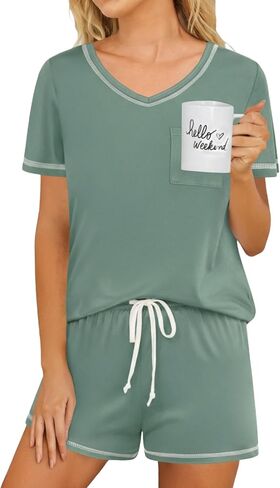 Ekouaer Pajama Set for Women 2 Piece Lounge Set Short Sleeve Tops and Shorts Print Pjs Sleepwear with Pockets in Saudi Arabia