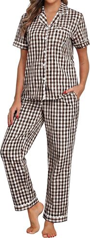 SWOMOG 100% Cotton Pajamas Set for Women Button-Down Pjs Short Sleeve Tops and Pants with Pocket 2PCS Loungewear Pj in Saudi Arabia