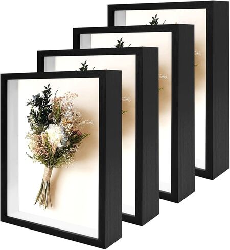 4 Pack 8"x 10" Shadow Boxes Frame Display Cases Wooden Deep Shadowbox for Photos Dried Flowers Baby Pet Wedding Collectible Frames for Wall Tabletop in Saudi Arabia