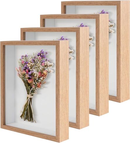 4 Pack 8"x 10" Shadow Boxes Frame Display Cases Wooden Deep Shadowbox for Photos Dried Flowers Baby Pet Wedding Collectible Frames for Wall Tabletop in Saudi Arabia