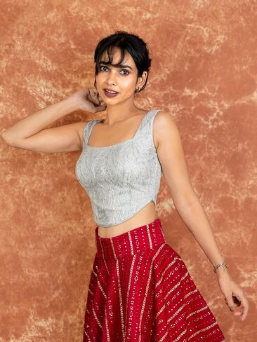 FIGURE'S DESIGNER Women's Corset Hand Embroidered Sequin Sleeveless Square Neck Readymade Saree Blouse C2 in Saudi Arabia