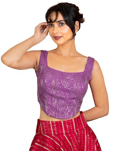 FIGURE'S DESIGNER Women's Corset Hand Embroidered Sequin Sleeveless Square Neck Readymade Saree Blouse C2 in Saudi Arabia