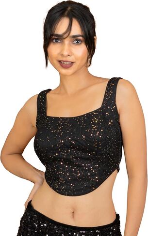 FIGURE'S DESIGNER Women's Corset Hand Embroidered Sequin Sleeveless Square Neck Readymade Saree Blouse C2 in Saudi Arabia