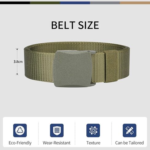 3 Pack Military Canvas Tactical Belts Men, Holes Free Nylon Web Mens Belt with Quick Release Plastic Buckle, TSA Safe in Saudi Arabia