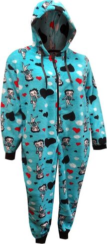 Betty Boop Womens Turquoise Plus Size Plush Onesie Hoodie Pajama (1X/2X) in Kuwait