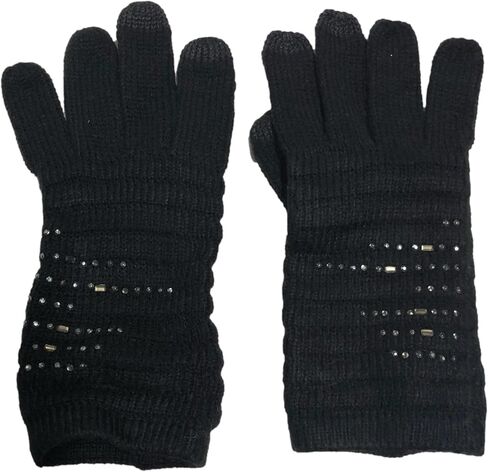 Simply Vera Wang Womens Black & Silver Rhinestone Knit Touchscren Texting Gloves in Saudi Arabia