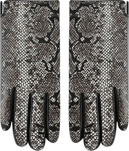 قفازات LJYH النسائية من جلد الخراف الأصلي بنمط جلد الثعبان - قفازات شتوية دافئة تعمل باللمس متوافقة مع الكشمير مبطنة بالكشمير، قفازات كلاسيكية للقيادة والسهرات والحفلات والارتداء اليومي للسيدات فضي مقاس واحد in Kuwait