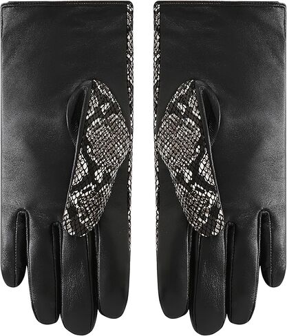 قفازات LJYH النسائية من جلد الخراف الأصلي بنمط جلد الثعبان - قفازات شتوية دافئة تعمل باللمس متوافقة مع الكشمير مبطنة بالكشمير، قفازات كلاسيكية للقيادة والسهرات والحفلات والارتداء اليومي للسيدات فضي مقاس واحد in Kuwait