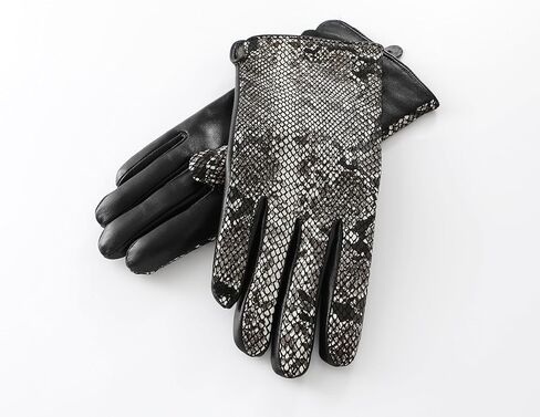 قفازات LJYH النسائية من جلد الخراف الأصلي بنمط جلد الثعبان - قفازات شتوية دافئة تعمل باللمس متوافقة مع الكشمير مبطنة بالكشمير، قفازات كلاسيكية للقيادة والسهرات والحفلات والارتداء اليومي للسيدات فضي مقاس واحد in Kuwait