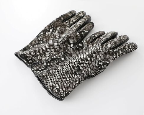 قفازات LJYH النسائية من جلد الخراف الأصلي بنمط جلد الثعبان - قفازات شتوية دافئة تعمل باللمس متوافقة مع الكشمير مبطنة بالكشمير، قفازات كلاسيكية للقيادة والسهرات والحفلات والارتداء اليومي للسيدات فضي مقاس واحد in Kuwait