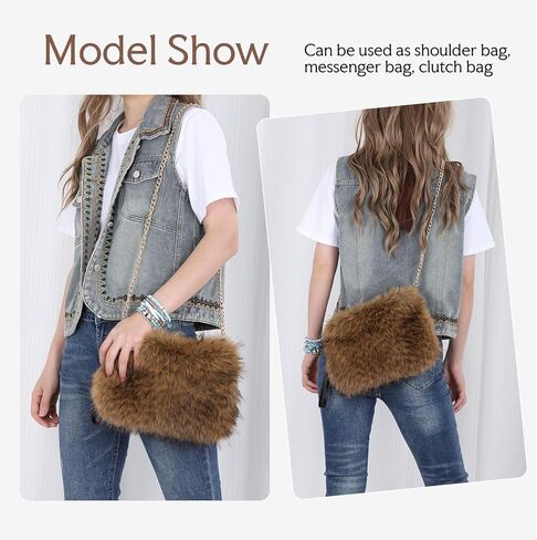 Oweisong Faux Fur Purse for Women Formal Furry Evening Clutch Plush Fluffy Shoulder Bag Wristlet Handbag in Saudi Arabia