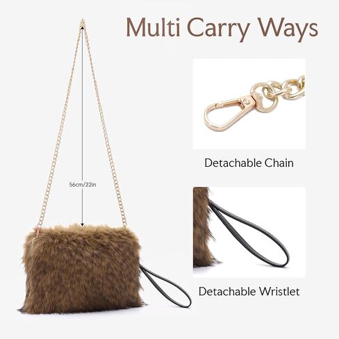 Oweisong Faux Fur Purse for Women Formal Furry Evening Clutch Plush Fluffy Shoulder Bag Wristlet Handbag in Saudi Arabia